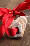 Red ribbon with shortbread hearts