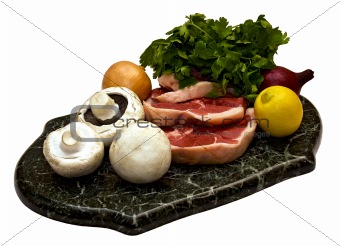 Meat with mushrooms, onion and lemon