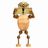 3d wood man with exclamation  mark
