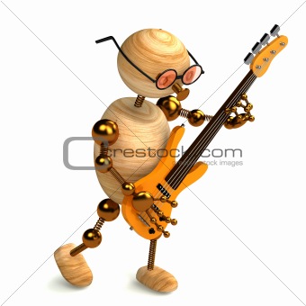 3d wood man bass guitar player