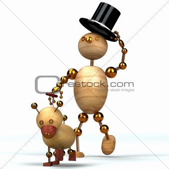 wood man and dog 3d rendered