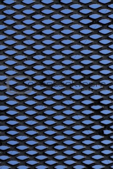 Metal grid over blue background