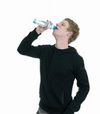 man drinking bottled water