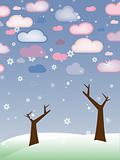 Retro Snowy Landscape with Leafless Trees - Season Winter