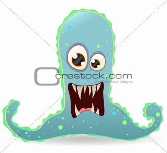Blue cartoon bacteria character