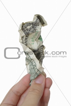 Rumpled one dollar bill