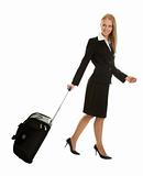 Cheerful businesswomen with travel bag