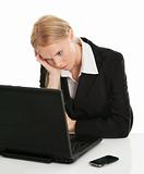Stressful business woman working on laptop