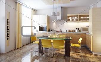 modern kitchen interior 3d render