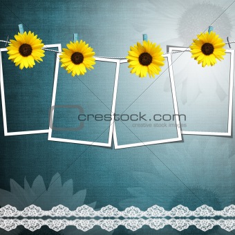 4 Film Blanks Hanging on a Rope With lace and sunflower 
