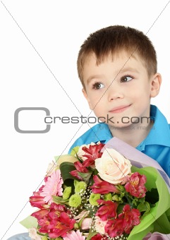One boy with bouquet of flower