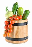 Wooden barrel with vegetables