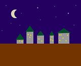 Stylized image of night city - five houses
