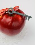 red ripe apple with a key