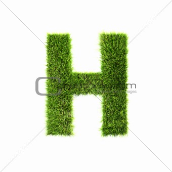 3d grass letter isolated on white background - H
