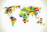 Paint splashes world map vector background