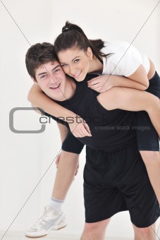 happy young couple fitness workout and fun