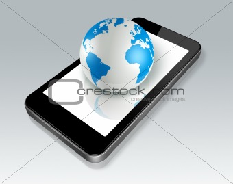mobile phone and world globe