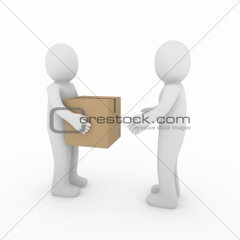3d two human package shipping box