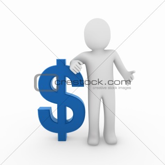3d human dollar symbol blue