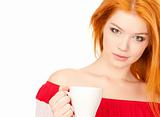 cute redhead with white cup
