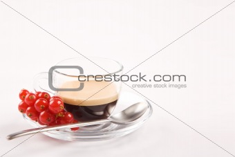 Espresso Coffee with currant on white background