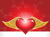 abstract red heart with golden feather