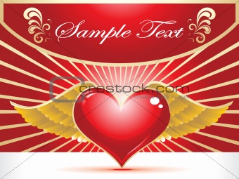 abstract red heart with golden feather