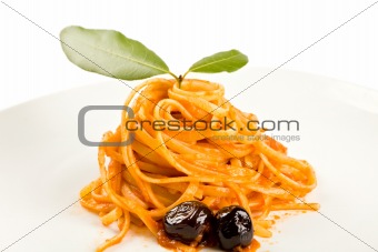Spaghetti with olives and tomatoe sause - Pasta alla Puttanesca