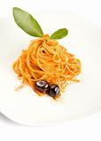 Spaghetti with olives and tomatoe sause - Pasta alla Puttanesca