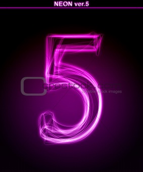 Glowing font. Shiny number 5