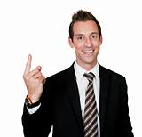 Businessman with finger pointing up