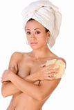 Ethnic topless woman preparing to take shower