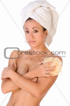 Ethnic topless woman preparing to take shower