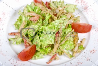 Salad of squid with roast chiken