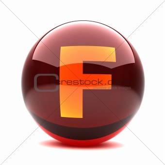 3d glossy sphere with orange letter - F