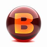 3d glossy sphere with orange letter- B
