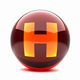 3d glossy sphere with orange letter - H