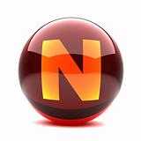 3d glossy sphere with orange letter - N