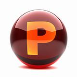 3d glossy sphere with orange letter - P