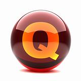 3d glossy sphere with orange letter - Q