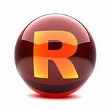 3d glossy sphere with orange letter - R