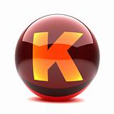 3d glossy sphere with orange letter - K