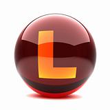 3d glossy sphere with orange letter - L