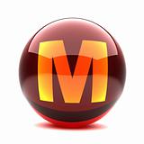 3d glossy sphere with orange letter - M