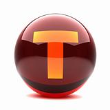 3d glossy sphere with orange letter - T