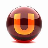 3d glossy sphere with orange letter - U