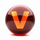 3d glossy sphere with orange letter - V