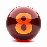 3d glossy sphere with orange digit - 8