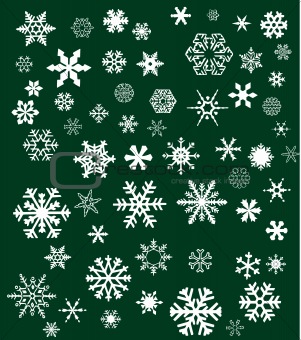 white snowflakes on green background